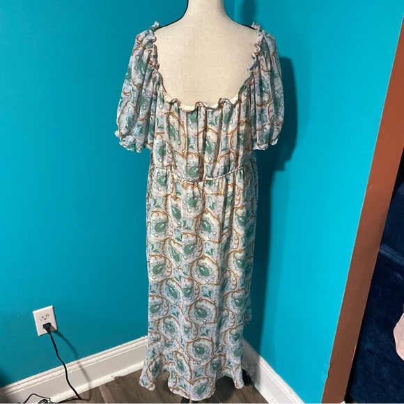 CM NWT Cider Plus 3X Boho Paisley High Low V-Neck Short Sleeve Green Pink Dress - Picture 6 of 7